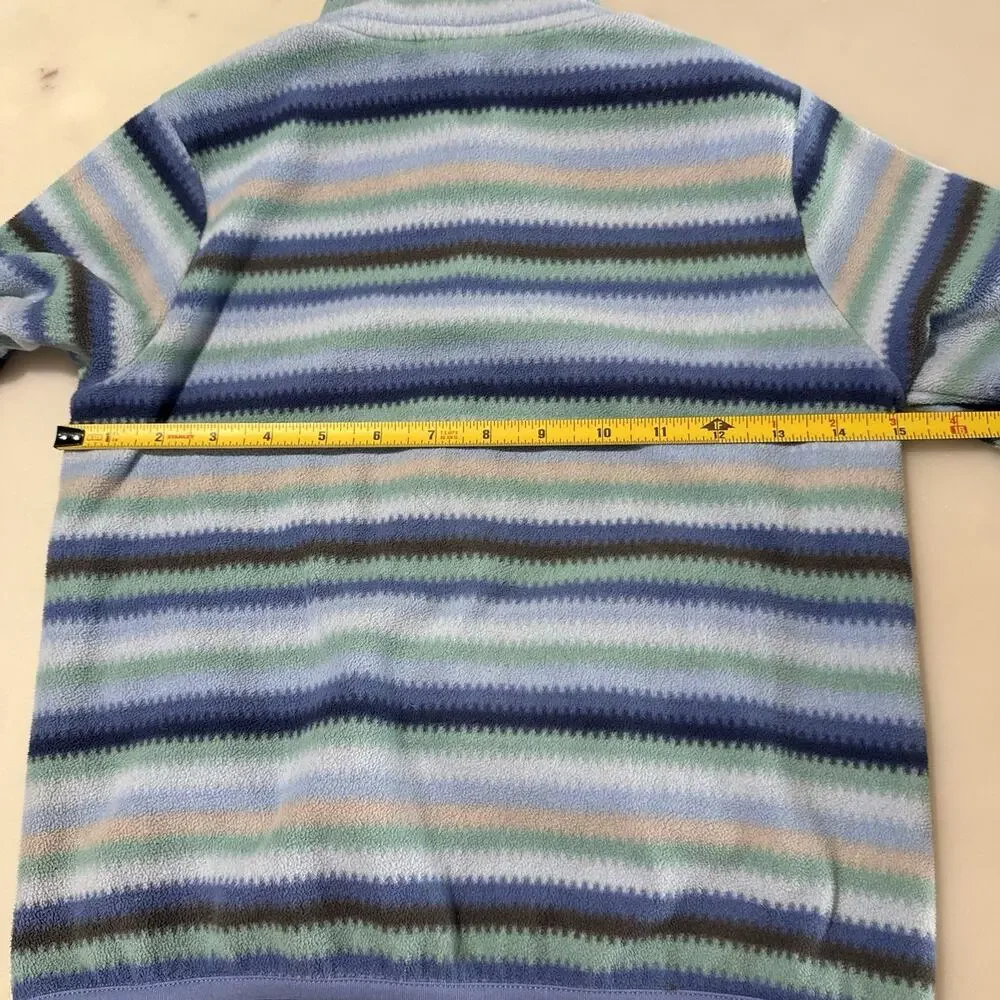 Uniqlo Kid's 7-8 Fleece Jacket Striped Blue Full Zip Mock Neck Pocket Outerwear